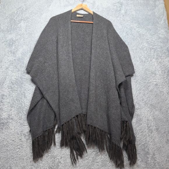 Spartina 449 Gray Fringe Alpaca Wool Shawl Poncho - Picture 7 of 8
